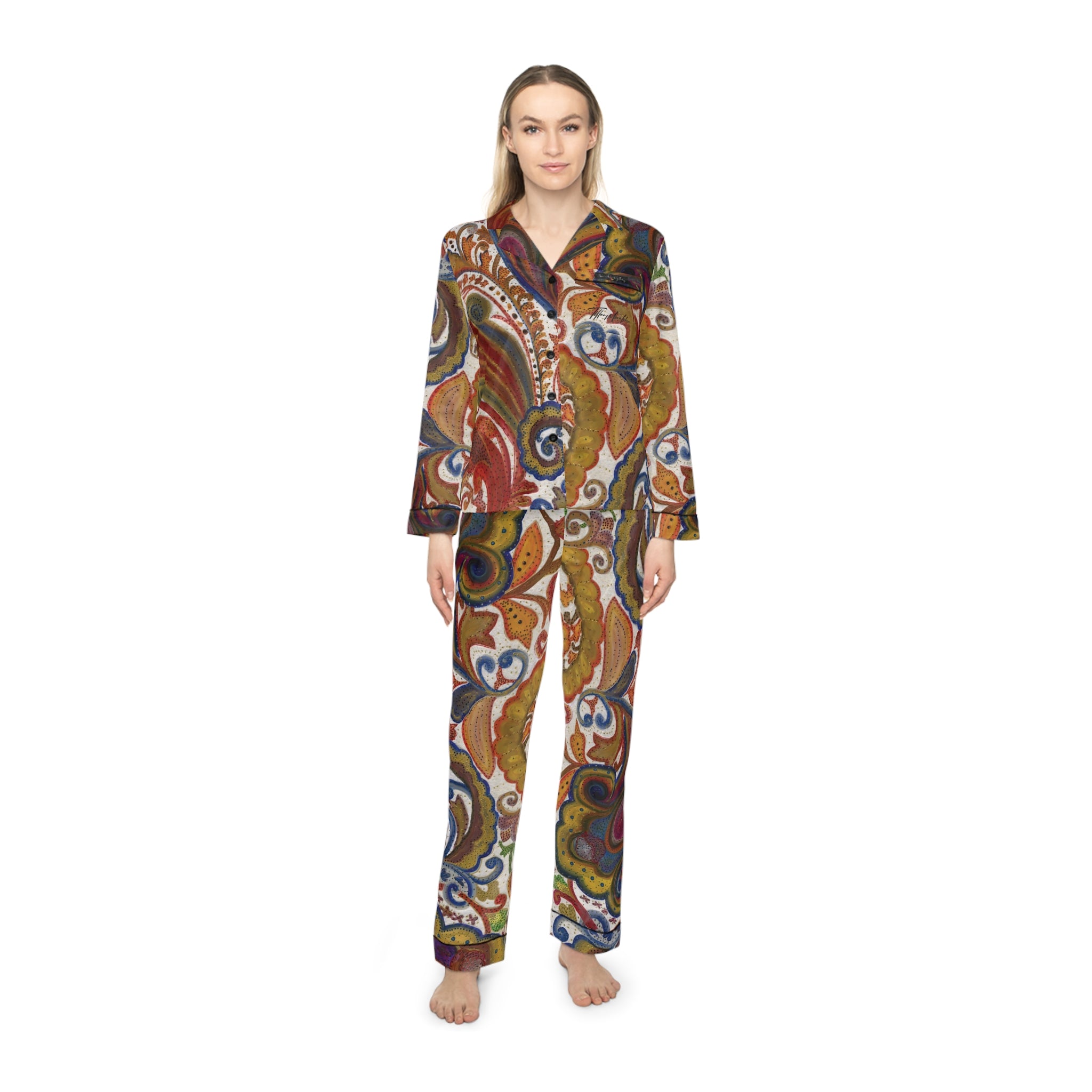 Women’s Satin Pajamas | LaFille Gallery ‘Bali’ Print by Tiffany Marie