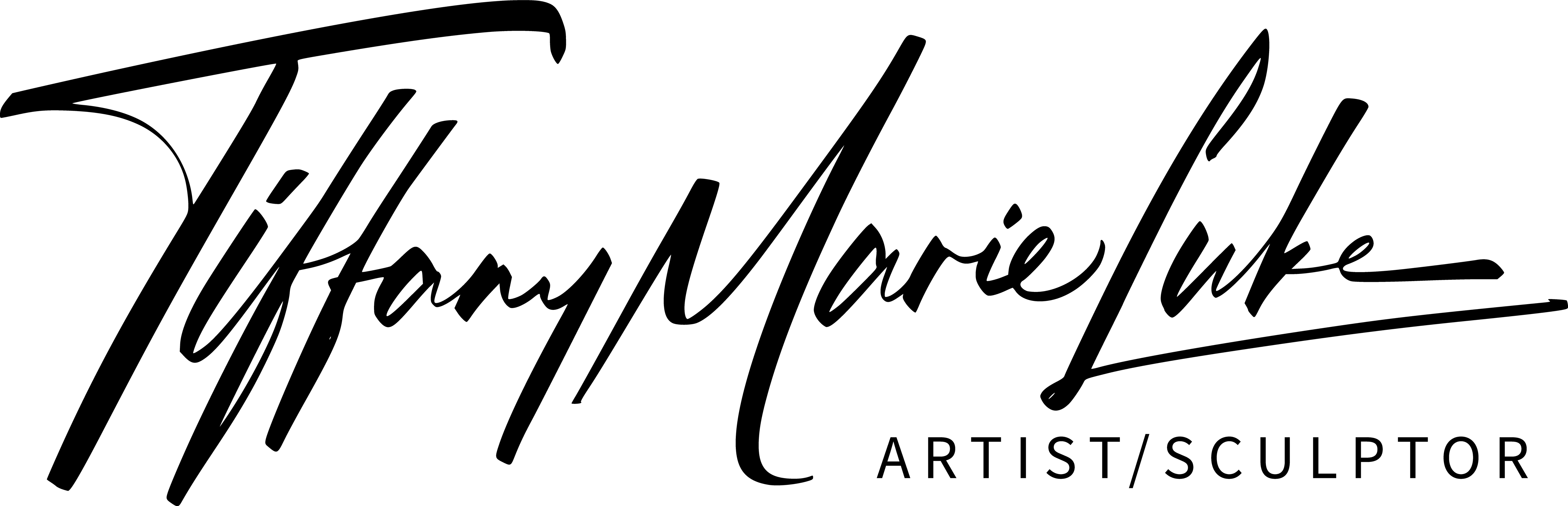 Signature of Tiffany Marie Luke, artist/sculptor, with a black background