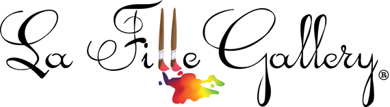 Logo of La Fille Gallery with paintbrushes 